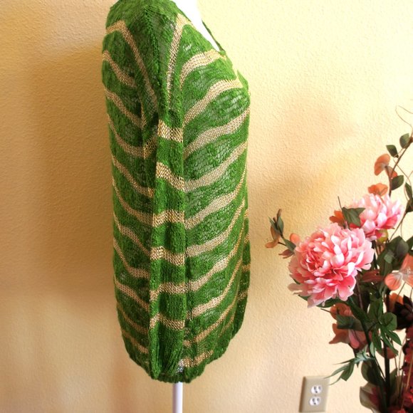 NWOT-Green & Gold Sheer Mesh Sweater - Picture 5 of 9